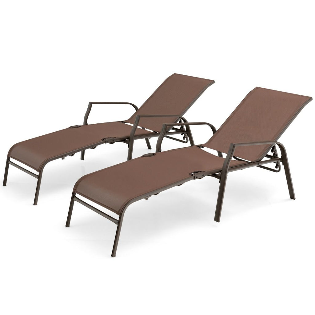 Lot de 2 Chaises longues avec Dossier Réglable Tissu Respirant Structure Robuste en Acier Charge Max 150KG -