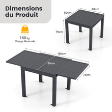 Load image into Gallery viewer, Table de Jardin Extensible en Aluminium Ajustable de 80  160 CM Table  Manger Extrieure Plateau  Lattes pour 4-6 Personnes Gris Fonc -