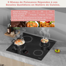 Load image into Gallery viewer, Plaque Induction 4 Feux Encastrable 6400W, Plaque de Cuisson Induction Zone Flexible, Plaque Electrique 60cm, Fonction Pause, 9 Niveaux, Controle tactile, Minuterie, Serrure pour Enfants