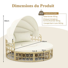 Load image into Gallery viewer, Lit de Repos Rond pour Patio avec Auvent Rétractable Ensemble de Siège Sectionnels Séparés en Rotin PE avec Coussins Doux Blanc -