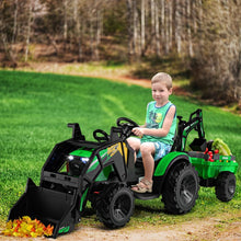 Load image into Gallery viewer, Tracteur Electrique 12 V pour Enfants 3-5 km/h Tlcommande MP3 USB Vert/Jaune -