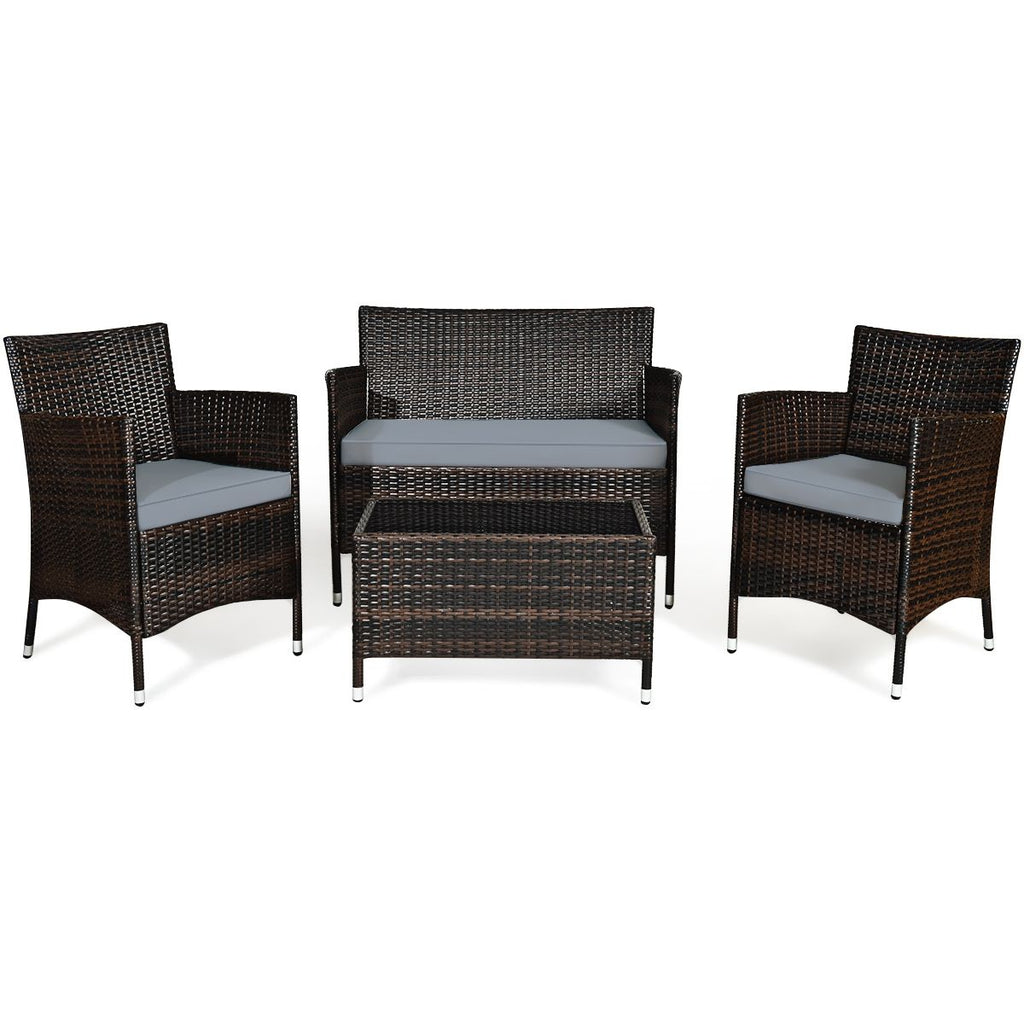 Salon de Jardin 4 PCS Mobilier de Terrasse en Rotin PE pour Véranda Patio Terrasse Piscine Marron et Gris -