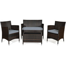 Load image into Gallery viewer, Salon de Jardin 4 PCS Mobilier de Terrasse en Rotin PE pour Véranda Patio Terrasse Piscine Marron et Gris -