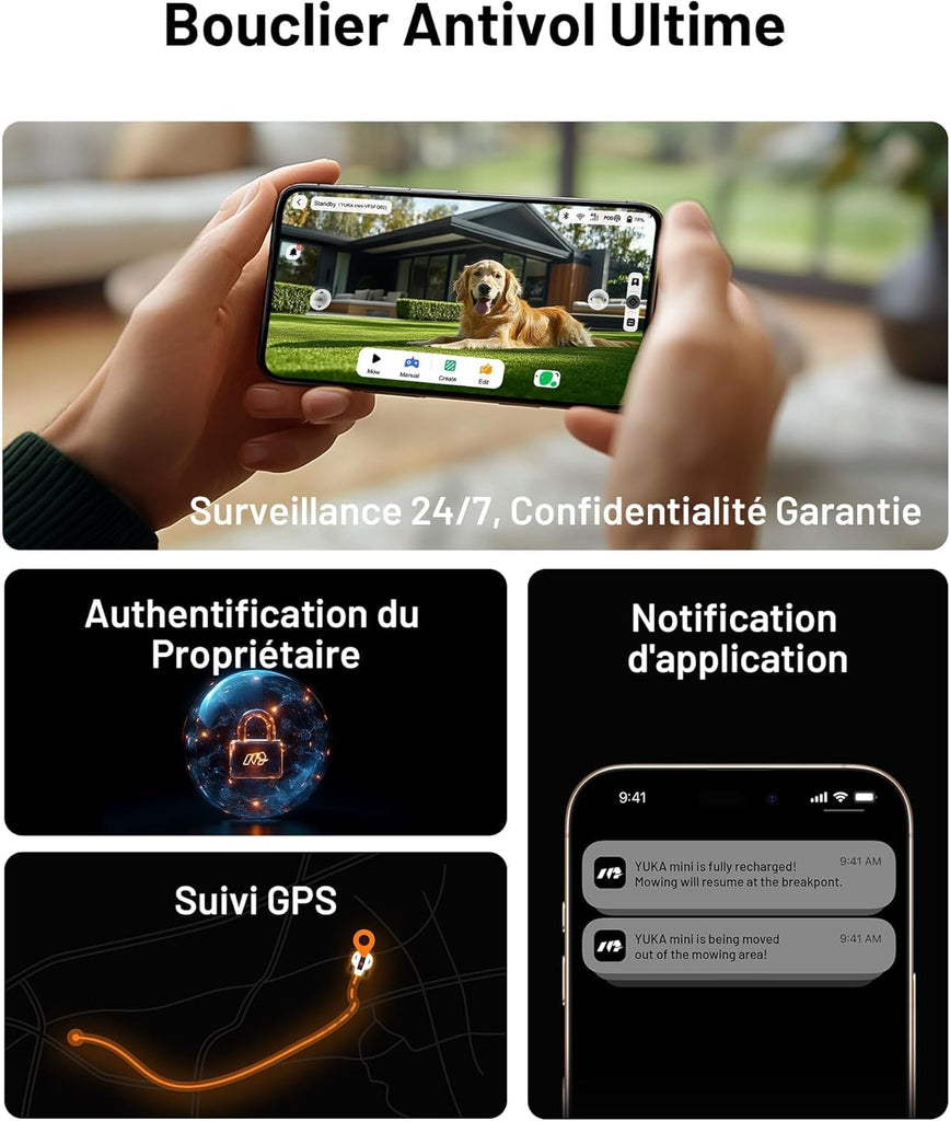 MAMMOTION YUKA Mini 700 Robot Tondeuse sans Fil Périphérique, NetRTK+Vision, Aucune Antenne RTK Requise, Recommandé 700 m², Pente à 50%, Cartographie Automatique, avec Module 4G