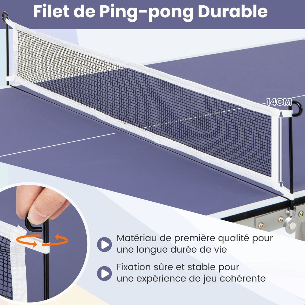 Table de Ping-Pong Pliable Peu Encombrante avec Filet Tennis de Table avec 2 Raquettes 3 Balle Pieds Réglables 180 x 90 x 76 cm -