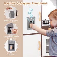 Load image into Gallery viewer, Jeu de Cuisine d'Angle pour Enfants de 3 Ans et Plus en Bois Machine  Glaons Porte-serviettes Accessoires Effets Sonores et Lumineux -