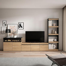 Load image into Gallery viewer, Skraut Home | Ensemble Meuble TV | Meuble Salon Complet | 310x186x35cm | pour Les TV jusqu'à 65" | Cheminée électrique | Style Moderne | Chêne et Noir