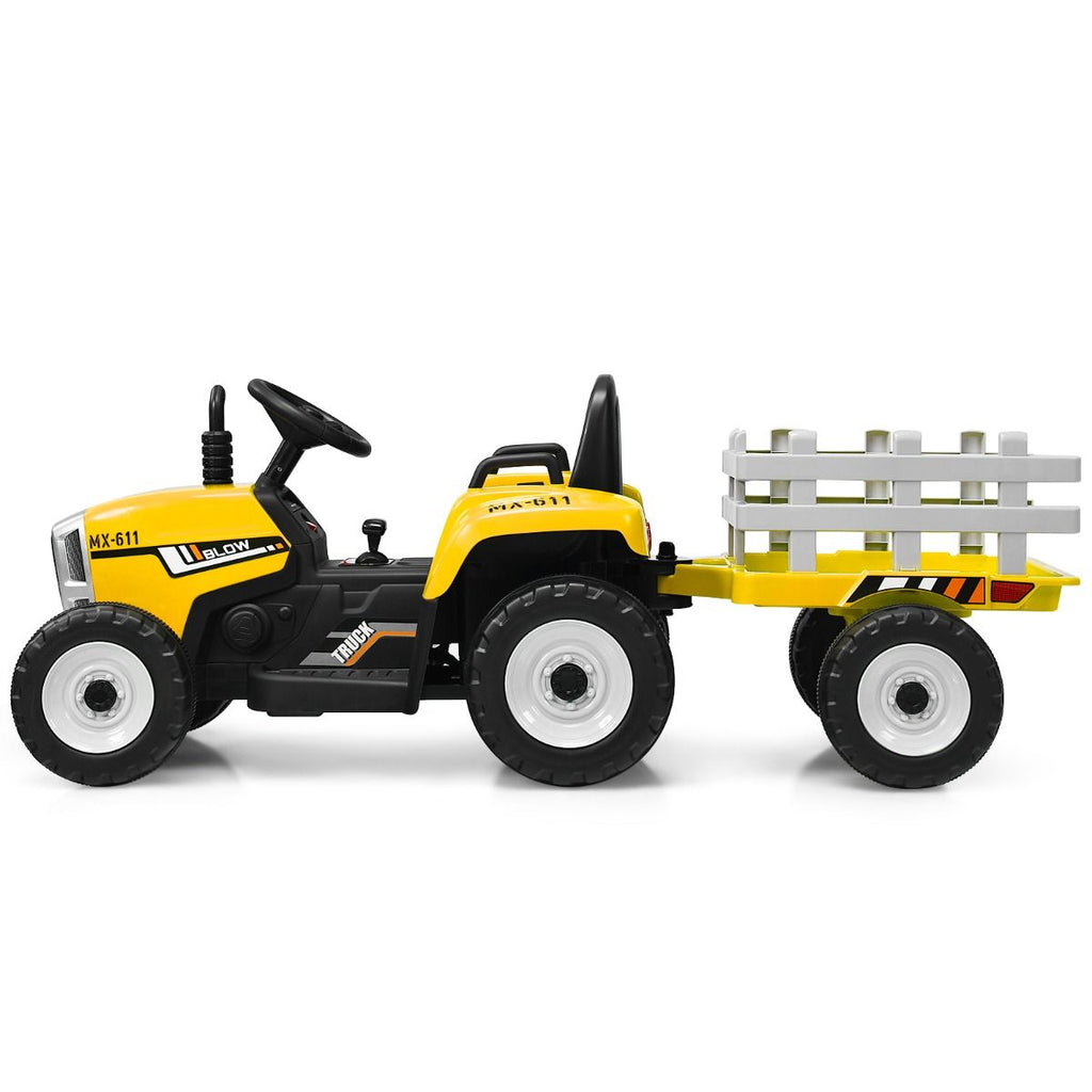 Tracteur Electrique avec Remorque pour Enfants 3 Vitesses Lumires LED Fonctions o USB et Bluetooth Jaune/Rose/Rouge/Vert/Vert Fonc/Noir -