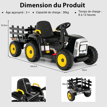Load image into Gallery viewer, Tracteur Electrique avec Remorque pour Enfants 3 Vitesses Lumires LED Fonctions o USB et Bluetooth Jaune/Rose/Rouge/Vert/Vert Fonc/Noir -