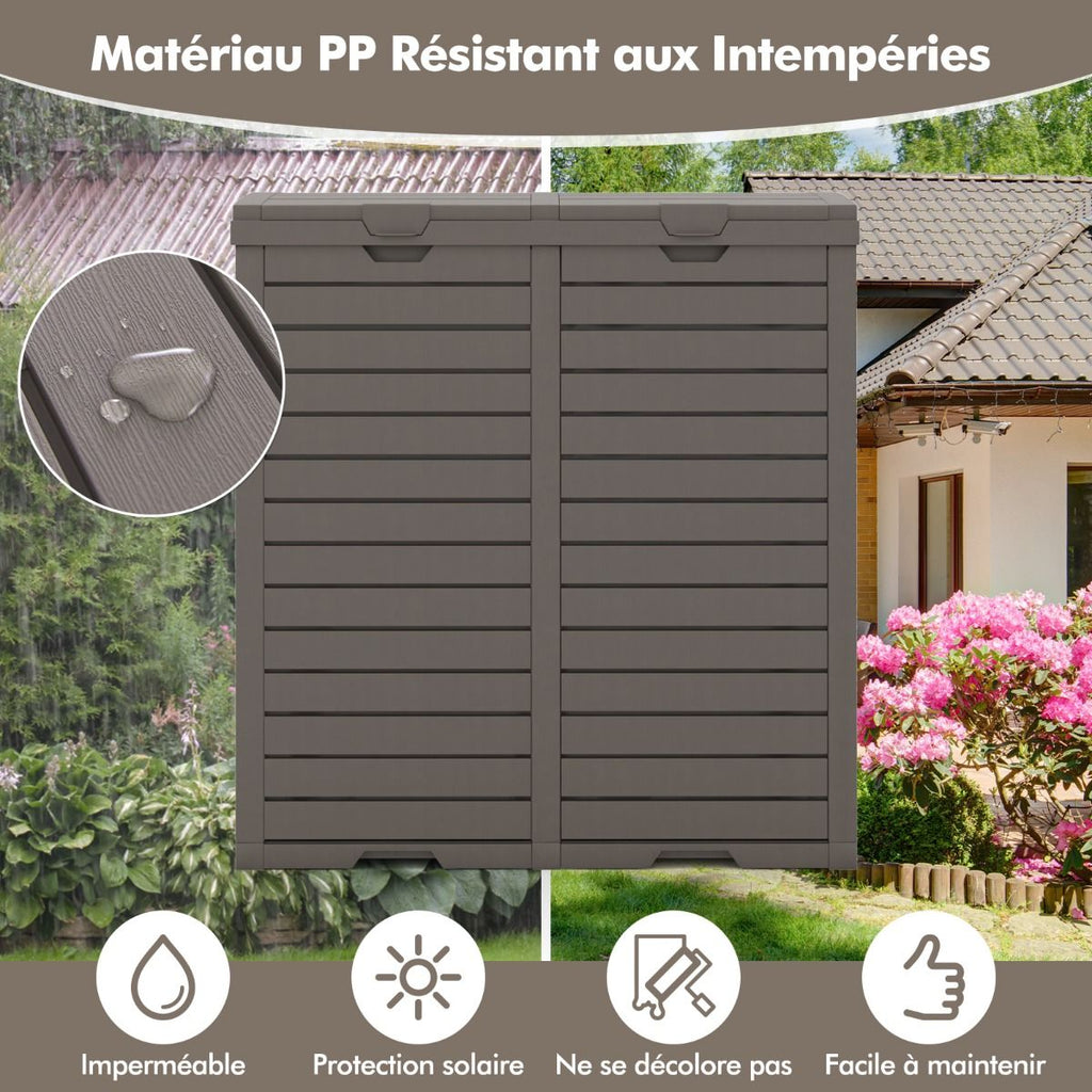 Poubelle d'Extérieur 135 L Poubelle Etanche à Double Seau Couvercle à Plusieurs Niveaux Bac d'Egouttage Poignée Découpée Poubelle Marron -