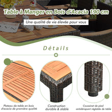 Load image into Gallery viewer, Salon de Jardin en Rotin 9 Pièces pour 8 Personnes Plateau de Table en Acacia Ensemble de Salle à Manger avec Coussins Amovibles Charge 160KG -