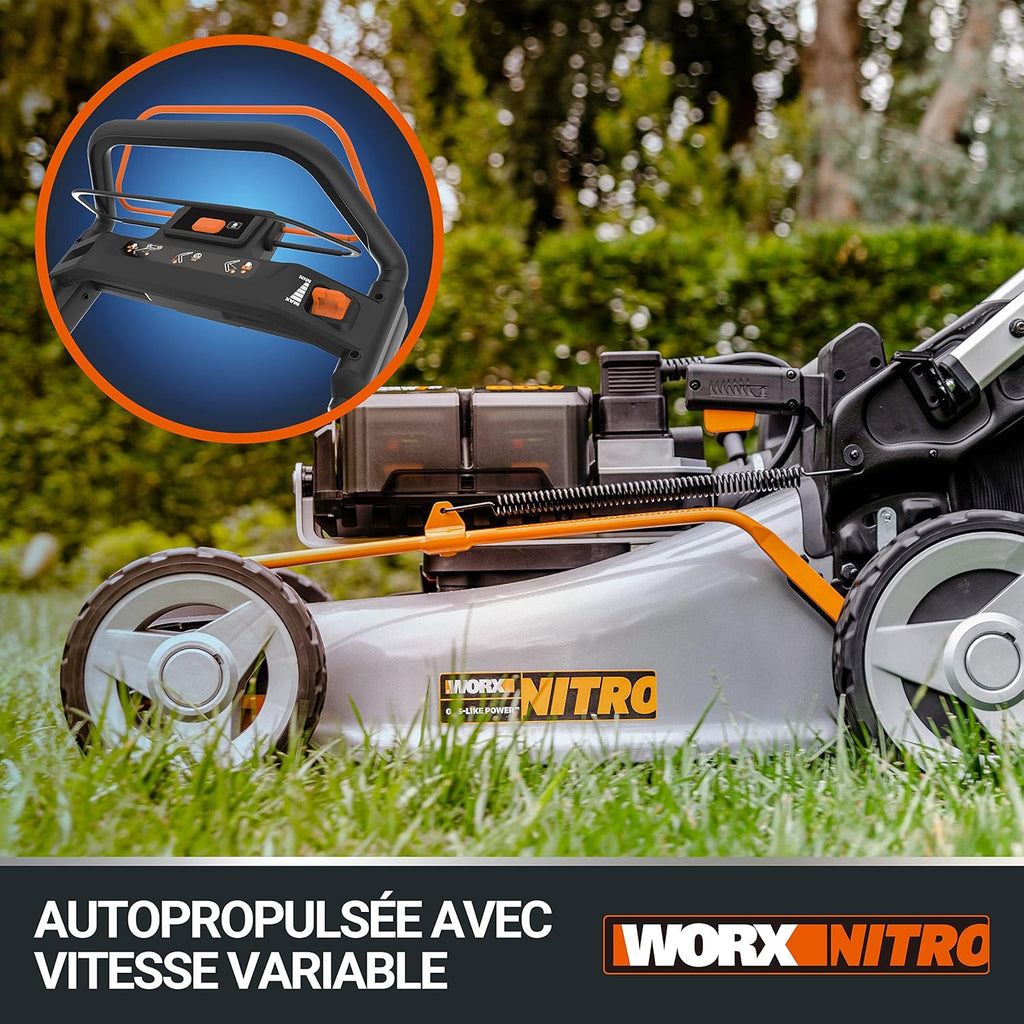 Pack Pro+ Tondeuse à Gazon 40V 460m² + Coupe-Bordures 20V + 2 Batteries 4Ah et 1 Batterie 2Ah + Chargeur Double et Chargeur Simple (Idéal pour l'Entretien du Jardin)
