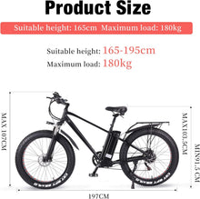 Load image into Gallery viewer, ride66 Vélo électrique VTT pour Homme Adulte,26 Pouces 21Ah Batterie au Lithium Shimano 7 Vitesses,Vélo Homme Fat Bike Noir XL -