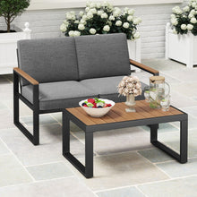 Load image into Gallery viewer, Salon de Jardin 2 Pièces avec Table Basse Causeuse Ensemble de Meubles d'Extérieur en Aluminium avec Accoudoirs Gris -