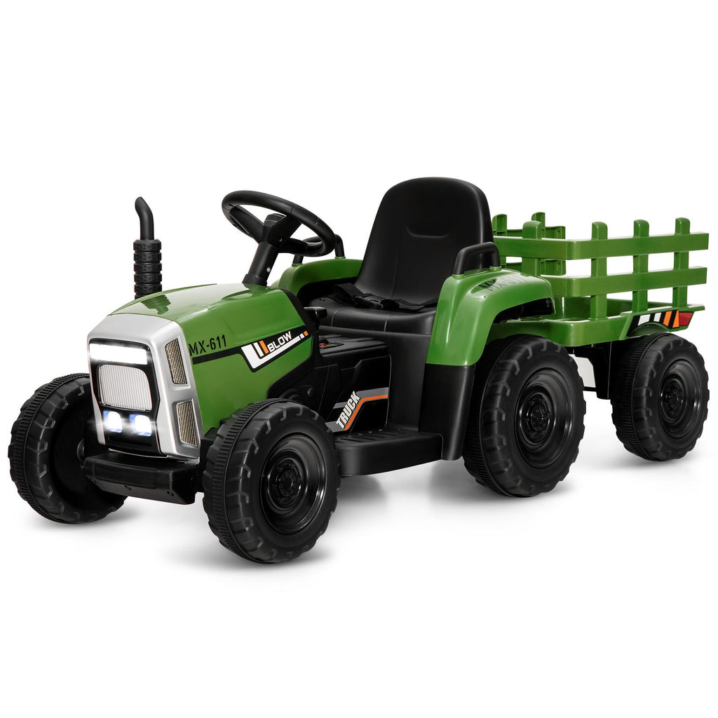 Tracteur Electrique avec Remorque pour Enfants 3 Vitesses Lumires LED Fonctions o USB et Bluetooth Jaune/Rose/Rouge/Vert/Vert Fonc/Noir -