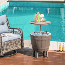 Load image into Gallery viewer, Table Glacière 37L pour Jardin 3 en 1 avec Plateau Télescopique Seau à Glace d'Extérieur pour Cocktails Bière Ø48x58/83cm Marron+Blanc -