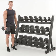 Load image into Gallery viewer, 350 lb Hex Dumbbell Set with Rack, 5 - 50 lb Pairs - Rubber Coated Iron Weights for Home Gym, Strength Training &amp; Muscle Building