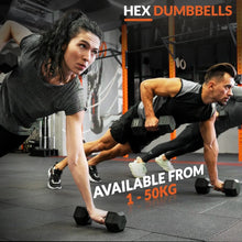 Load image into Gallery viewer, 350 lb Hex Dumbbell Set with Rack, 5 - 50 lb Pairs - Rubber Coated Iron Weights for Home Gym, Strength Training &amp; Muscle Building